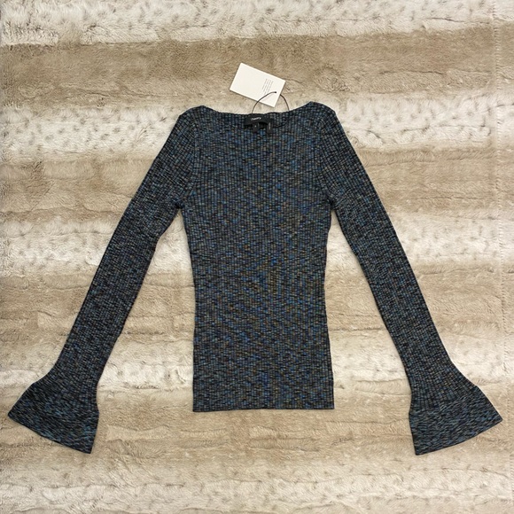 NWT💕Theory Cabled Print Ribbed Boatneck Sweater with Bell Sleeves Size P - Picture 6 of 14